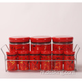 Kruidpotten en rek Set 9-delige set Spices Zout Peper Zoutpot Plastic Deksel Rood afdrukken Ronde Glas Zout en peperpotten